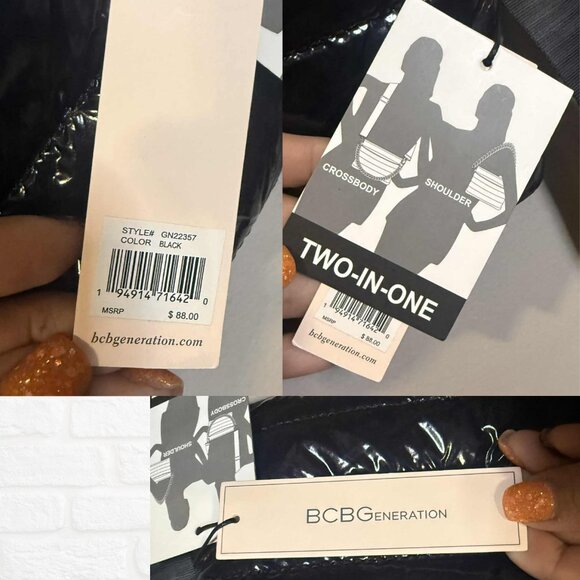 NWT BCBGeneration Channel Quilted East West Crossbody Bag Black Nylon Puffer - Picture 7 of 10